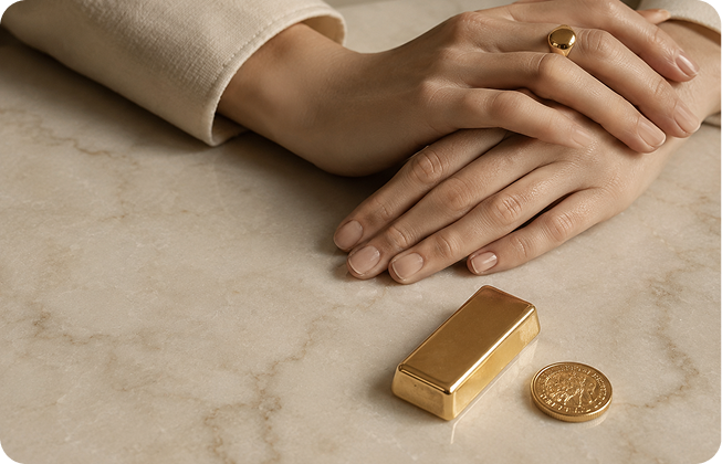 Hands with Gold Bar